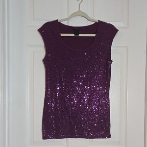 Ann Taylor Purple Sequin Tank Top Size Small